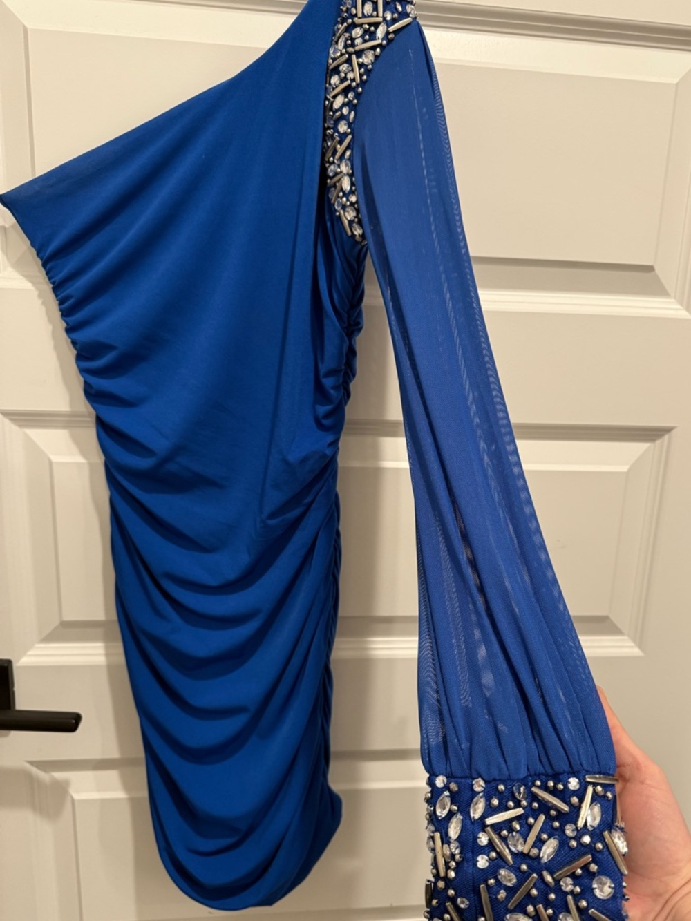 City Triangles One-Shoulder Royal Blue Beaded Cocktail Dress